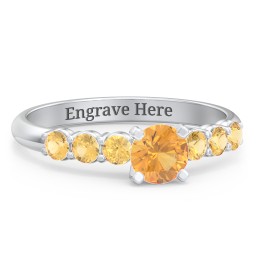 1/2 ct. Round Gemstone Engagement Ring with Side Gemstones in 925 Sterling Silver with Citrine