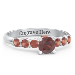 1/2 ct. Round Gemstone Peek-A-Boo Engagement Ring with Side Gemstones in 925 Sterling Silver with Garnet