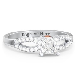 1/2 ct. Princess Gemstone Split Peek-A-Boo Engagement Ring with Accents in 925 Sterling Silver with White Premium Zirconia and Garnet