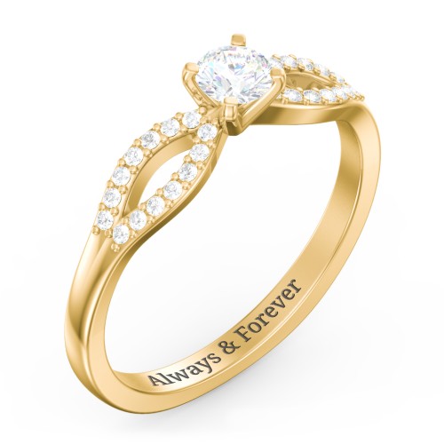 1/4 ct. Round Gemstone Split Engagement Ring with Accents – 10K Yellow Gold with White Sapphire and White Premium Zirconia