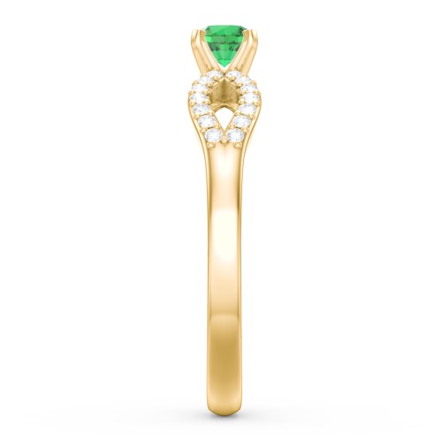 1/4 ct. Round Gemstone Split Engagement Ring with Accents – 14K Yellow Gold with Emerald and White Premium Zirconia