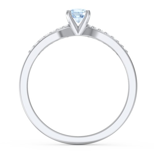 1/4 ct. Round Gemstone Split Engagement Ring with Accents – Sterling Silver with Aquamarine and White Premium Zirconia