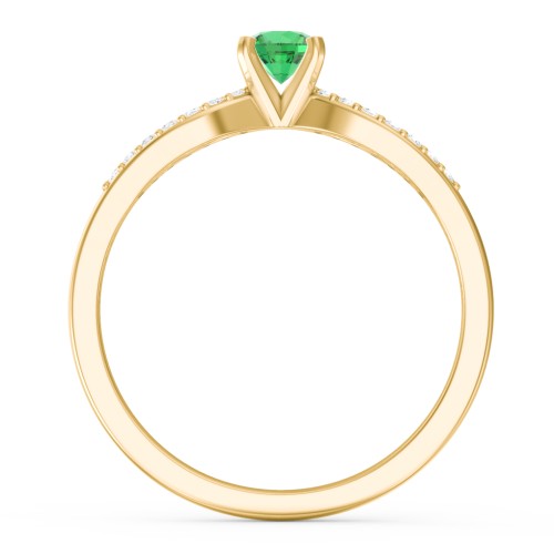1/4 ct. Round Gemstone Split Engagement Ring with Accents – 14K Yellow Gold with Emerald and White Premium Zirconia