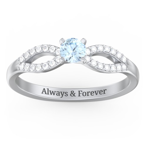 1/4 ct. Round Gemstone Split Engagement Ring with Accents – Sterling Silver with Aquamarine and White Premium Zirconia
