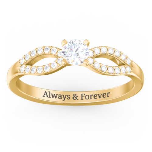 1/4 ct. Round Gemstone Split Engagement Ring with Accents – 10K Yellow Gold with White Sapphire and White Premium Zirconia