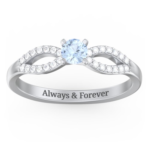 1/4 ct. Round Gemstone Split Engagement Ring with Accents – Sterling Silver with Aquamarine and White Premium Zirconia