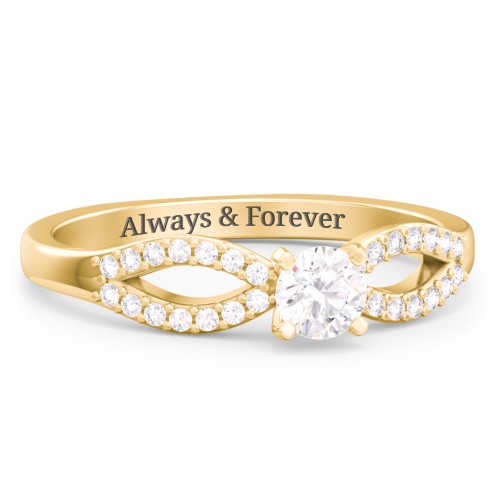 1/4 ct. Round Gemstone Split Engagement Ring with Accents – 10K Yellow Gold with White Sapphire and White Premium Zirconia