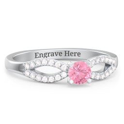 1/4 ct. Round Gemstone Split Engagement Ring with Accents in 925 Sterling Silver with Pink Tourmaline and White Premium Zirconia