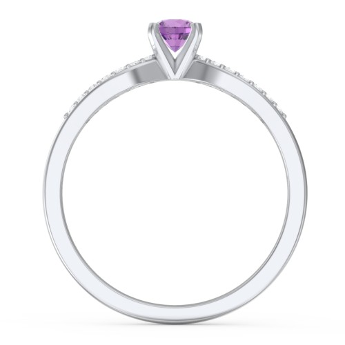 1/4 ct. Round Gemstone Split Engagement Ring with Accents – Sterling Silver with Amethyst and White Premium Zirconia