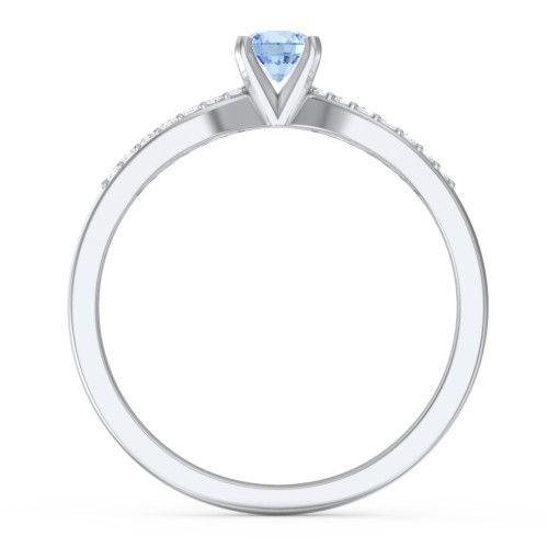 1/4 ct. Round Gemstone Split Engagement Ring with Accents – Sterling Silver with Blue Topaz and White Premium Zirconia