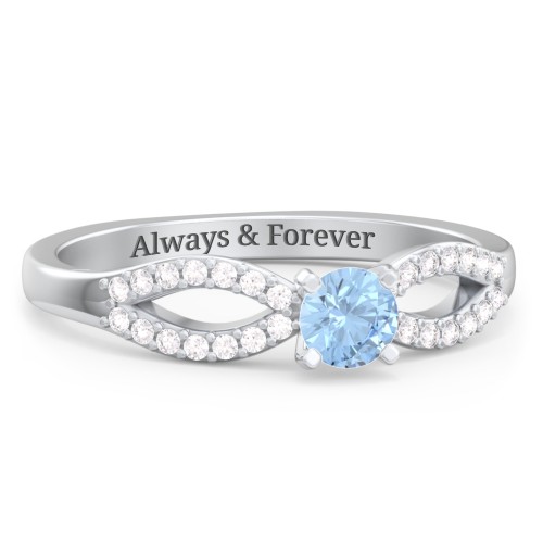 1/4 ct. Round Gemstone Split Engagement Ring with Accents – Sterling Silver with Blue Topaz and White Premium Zirconia