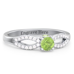 1/4 ct. Round Gemstone Split Peek-A-Boo Engagement Ring with Accents in 925 Sterling Silver with Peridot and White Premium Zirconia