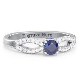 1/4 ct. Round Gemstone Split Peek-A-Boo Engagement Ring with Accents in 925 Sterling Silver with Blue Sapphire and White Premium Zirconia