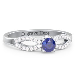 1/4 ct. Round Gemstone Split Peek-A-Boo Engagement Ring with Accents in 10K Solid White Gold with Blue Sapphire, White Premium Zirconia, and Cubic Zirconia