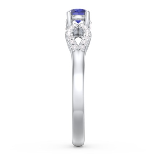 1/4 ct. Round Gemstone Split Peek-A-Boo Engagement Ring with Accents – 10K White Gold with Blue Sapphire, White Premium Zirconia, and Cubic Zirconia