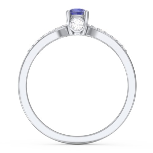 1/4 ct. Round Gemstone Split Peek-A-Boo Engagement Ring with Accents – 10K White Gold with Blue Sapphire, White Premium Zirconia, and Cubic Zirconia