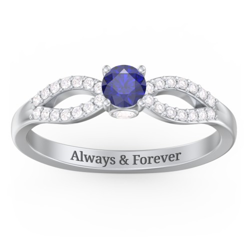 1/4 ct. Round Gemstone Split Peek-A-Boo Engagement Ring with Accents – 10K White Gold with Blue Sapphire, White Premium Zirconia, and Cubic Zirconia