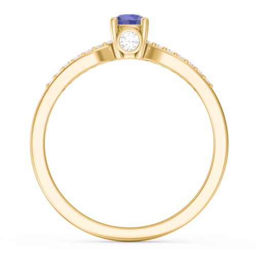 1/4 ct. Round Gemstone Split Peek-A-Boo Engagement Ring with Accents – 10K Yellow Gold with Blue Sapphire, White Premium Zirconia, and Cubic Zirconia