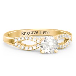 1/2 ct. Round Gemstone Split Engagement Ring with Accents in 10K Solid Yellow Gold with Cubic Zirconia and White Premium Zirconia