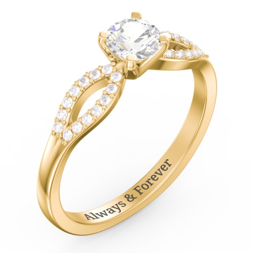 1/2 ct. Round Gemstone Split Engagement Ring with Accents – 10K Yellow Gold with Cubic Zirconia and White Premium Zirconia