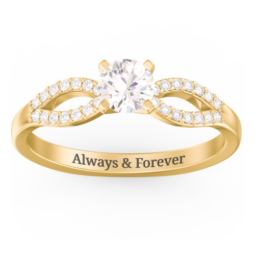 1/2 ct. Round Gemstone Split Engagement Ring with Accents – 10K Yellow Gold with Cubic Zirconia and White Premium Zirconia