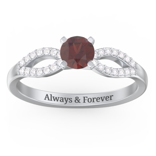 1/2 ct. Round Gemstone Split Engagement Ring with Accents – Sterling Silver with Garnet and White Premium Zirconia