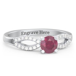 1/2 ct. Round Gemstone Split Engagement Ring with Accents in 925 Sterling Silver with Ruby and Diamond