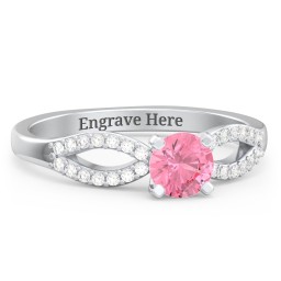 1/2 ct. Round Gemstone Split Engagement Ring with Accents in 925 Sterling Silver with Pink Tourmaline and Diamond