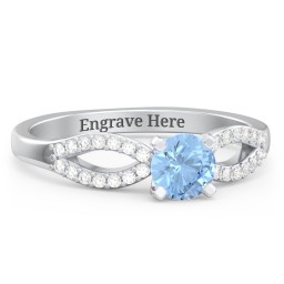 1/2 ct. Round Gemstone Split Engagement Ring with Accents in 925 Sterling Silver with Blue Topaz and Diamond