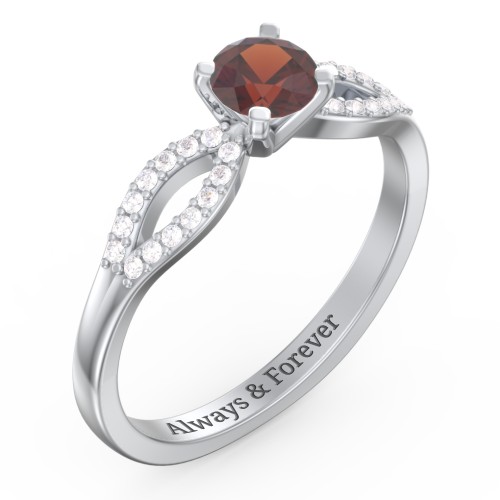 1/2 ct. Round Gemstone Split Engagement Ring with Accents – Sterling Silver with Garnet and Diamond