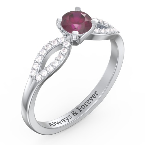 1/2 ct. Round Gemstone Split Engagement Ring with Accents – Sterling Silver with Ruby and Diamond