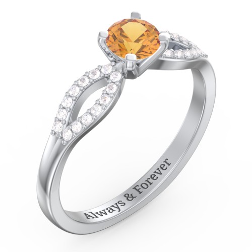 1/2 ct. Round Gemstone Split Engagement Ring with Accents – Sterling Silver with Citrine and Diamond