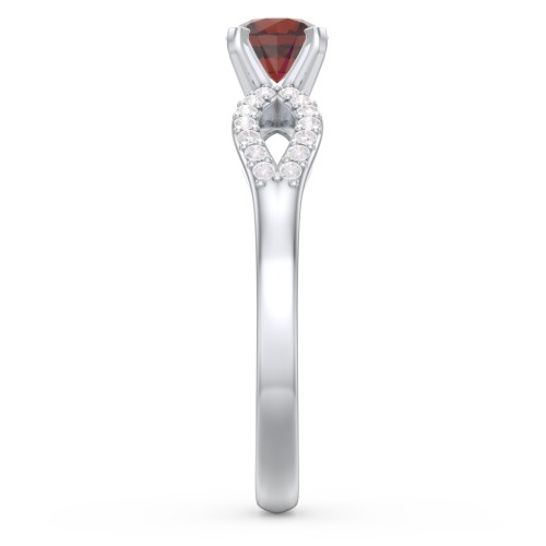 1/2 ct. Round Gemstone Split Engagement Ring with Accents – Sterling Silver with Garnet and Diamond