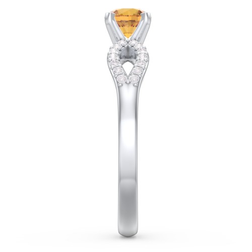 1/2 ct. Round Gemstone Split Engagement Ring with Accents – Sterling Silver with Citrine and White Premium Zirconia