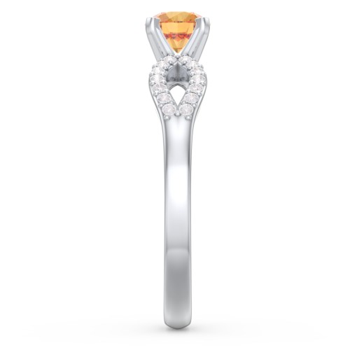 1/2 ct. Round Gemstone Split Engagement Ring with Accents – Sterling Silver with Citrine and Diamond