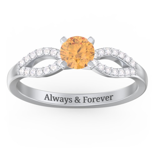 1/2 ct. Round Gemstone Split Engagement Ring with Accents – Sterling Silver with Citrine and Diamond