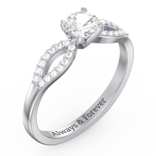 1/2 ct. Round Gemstone Split Engagement Ring with Accents – 10K White Gold with Cubic Zirconia and White Premium Zirconia