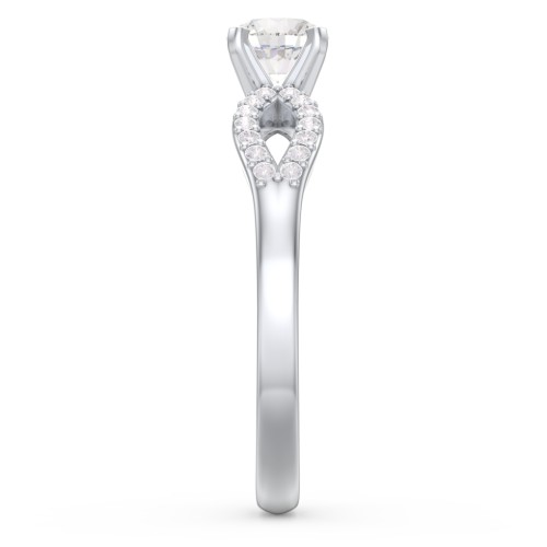 1/2 ct. Round Gemstone Split Engagement Ring with Accents – 10K White Gold with Cubic Zirconia and White Premium Zirconia