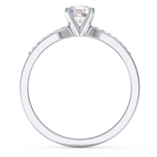 1/2 ct. Round Gemstone Split Engagement Ring with Accents – 10K White Gold with Cubic Zirconia and White Premium Zirconia