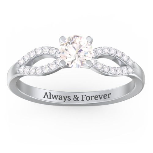 1/2 ct. Round Gemstone Split Engagement Ring with Accents – 10K White Gold with Cubic Zirconia and White Premium Zirconia