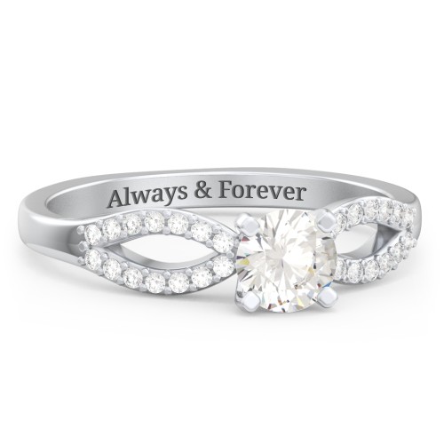 1/2 ct. Round Gemstone Split Engagement Ring with Accents – 10K White Gold with Cubic Zirconia and White Premium Zirconia