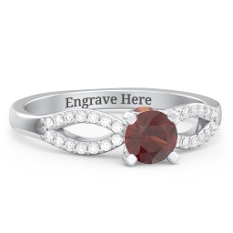 1/2 ct. Round Gemstone Split Peek-A-Boo Engagement Ring with Accents in 925 Sterling Silver with Garnet and White Premium Zirconia