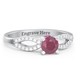 1/2 ct. Round Gemstone Split Peek-A-Boo Engagement Ring with Accents in 925 Sterling Silver with Ruby and White Premium Zirconia