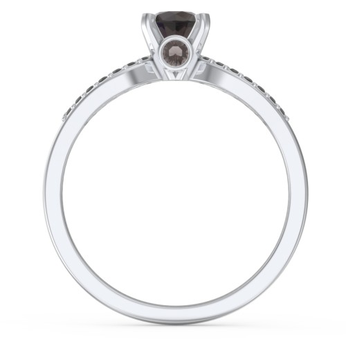 1/2 ct. Round Gemstone Split Peek-A-Boo Engagement Ring with Accents – Sterling Silver with Smokey Quartz and Black Premium Zirconia