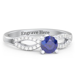 1/2 ct. Round Gemstone Split Peek-A-Boo Engagement Ring with Accents in 10K Solid White Gold with Blue Sapphire, White Premium Zirconia, and Cubic Zirconia