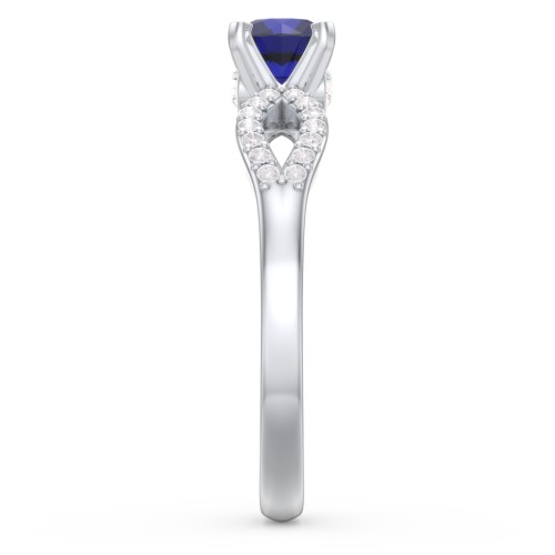 1/2 ct. Round Gemstone Split Peek-A-Boo Engagement Ring with Accents – 10K White Gold with Blue Sapphire, White Premium Zirconia, and Cubic Zirconia