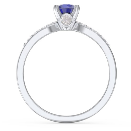 1/2 ct. Round Gemstone Split Peek-A-Boo Engagement Ring with Accents – 10K White Gold with Blue Sapphire, White Premium Zirconia, and Cubic Zirconia