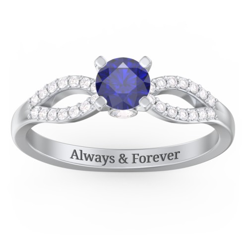 1/2 ct. Round Gemstone Split Peek-A-Boo Engagement Ring with Accents – 10K White Gold with Blue Sapphire, White Premium Zirconia, and Cubic Zirconia