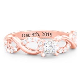 1/4 ct. Princess Gemstone Infinity Engagement Ring with Accent Stones in 10K Solid Rose Gold with White Premium Zirconia