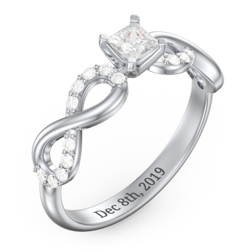 1/4 ct. Princess Gemstone Infinity Engagement Ring with Accent Stones – Sterling Silver with White Premium Zirconia